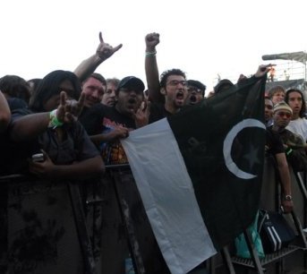 Flying the Pakistan flag at an Iron Maiden show.